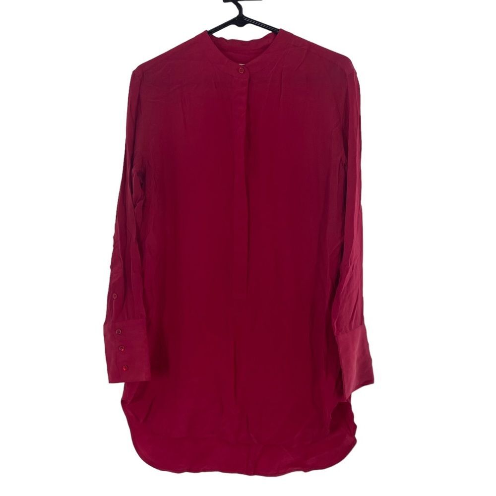 Equipment Femme Marche Collarless Long Sleeved Silk Magenta Blouse Size S Long‎